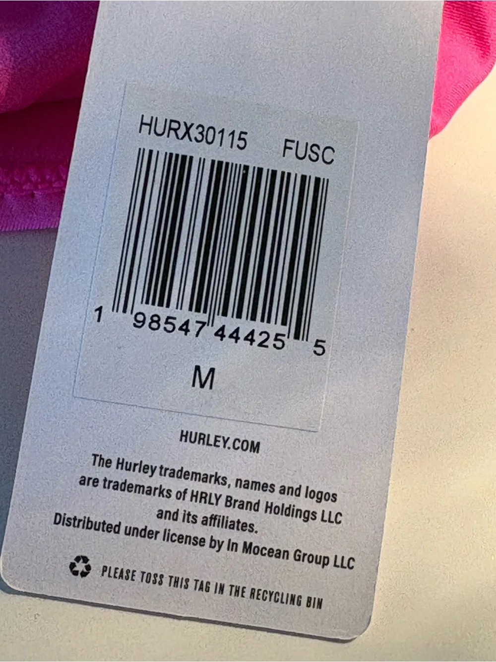 New with tags Hurley 2pc Fuchsia bathing suit Sz M